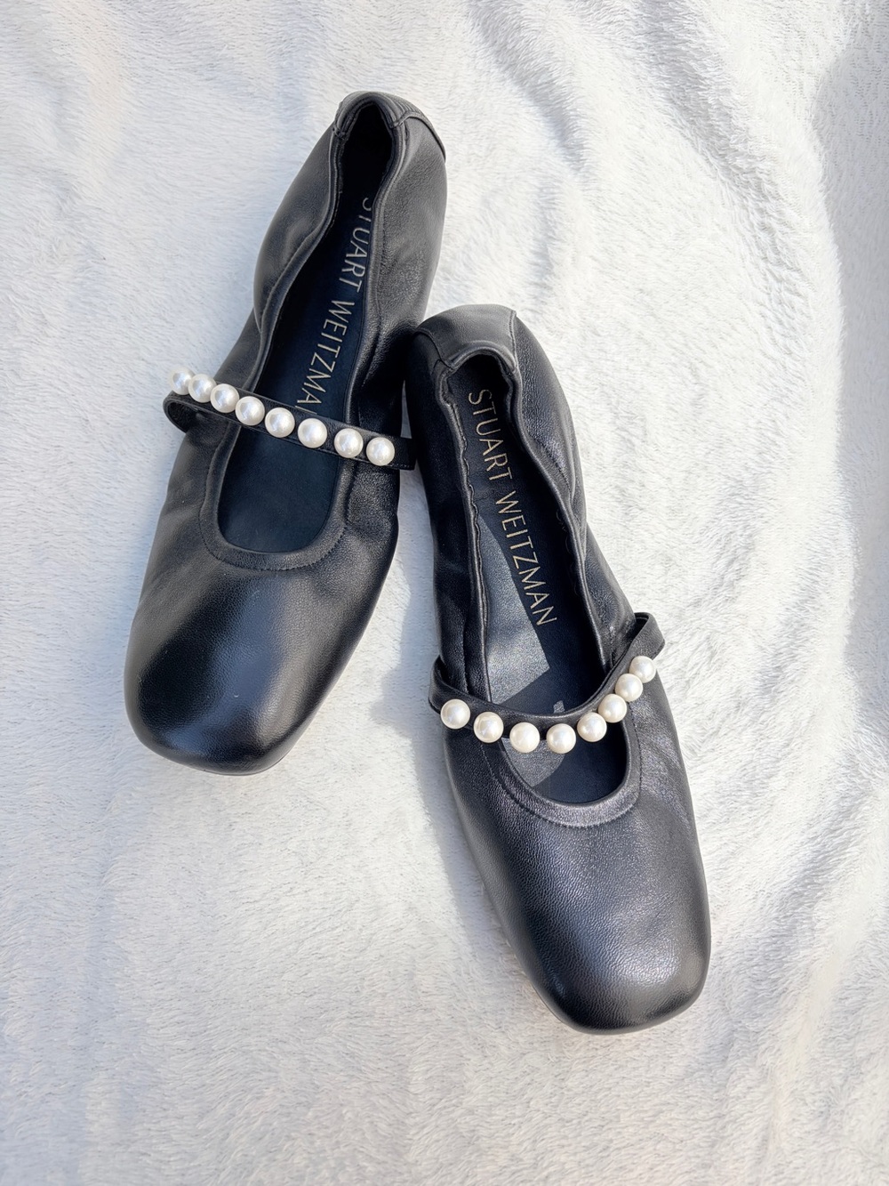 Stuart Weitzman‎ Black Pearl-Strap Ballet Flats
